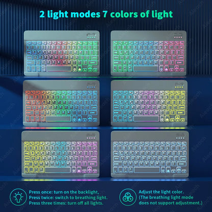 Backlit Keyboard For Tablet Android iOS Windows With Wireless Mouse Bluetooth Compatible