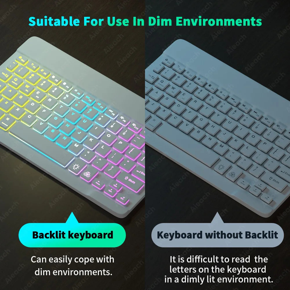 Backlit Keyboard For Tablet Android iOS Windows With Wireless Mouse Bluetooth Compatible