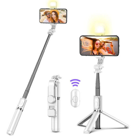 Wireless Bluetooth Selfie Stick Foldable Portable Tripod with Fill Light Shutter Remote Control