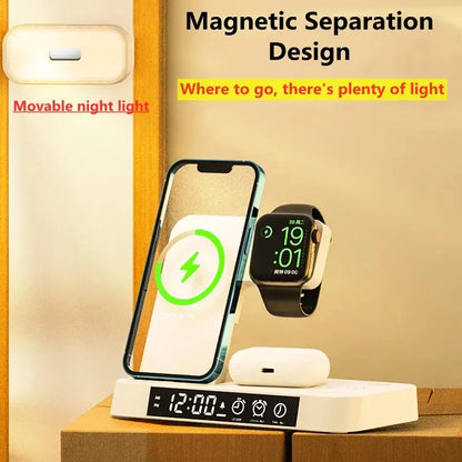 30W 3 In 1 Wireless Charger Stand With Integrated Alarm Clock And Night Light