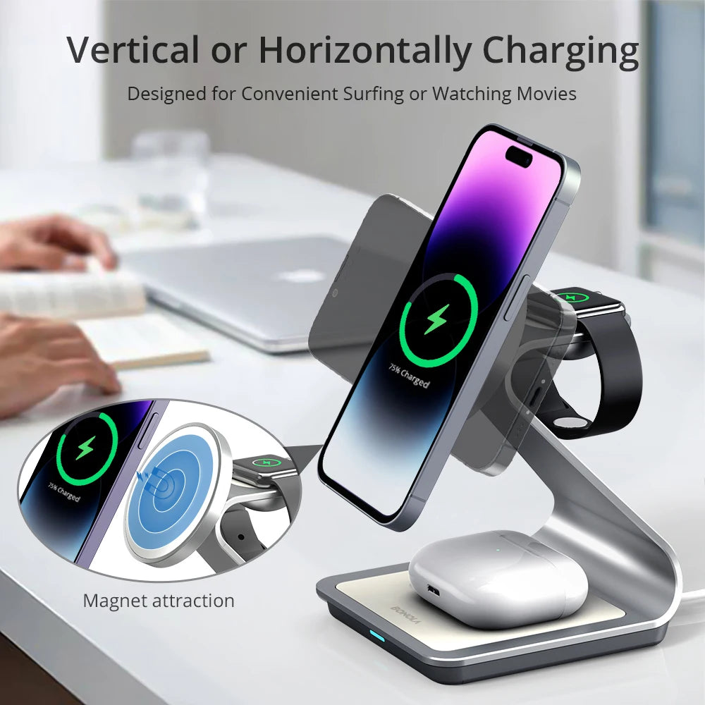 Magnetic 3 in 1 Wireless Charger for iPhone, Watch & Air Pods 30W Wireless Charging Station