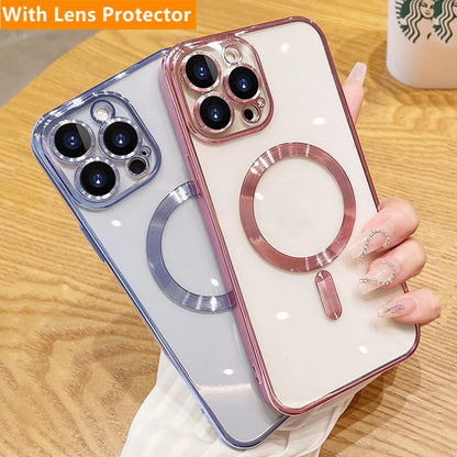 Wireless Magsafe Soft Case with Built In Camera Lens Protector Phone Case For iPhone