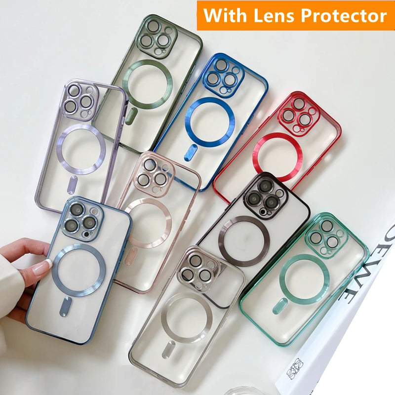 Wireless Magsafe Soft Case with Built In Camera Lens Protector Phone Case For iPhone