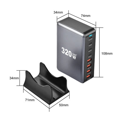 320W Desktop GaN Charger 8-port USB Type C PD Charger Fast Charge 3.0 USB Type C Fast Charger Mobile USB Charger