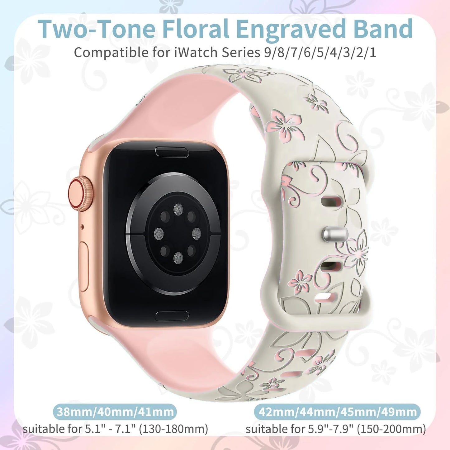 Engraved Floral Watch Strap For Apple Watch