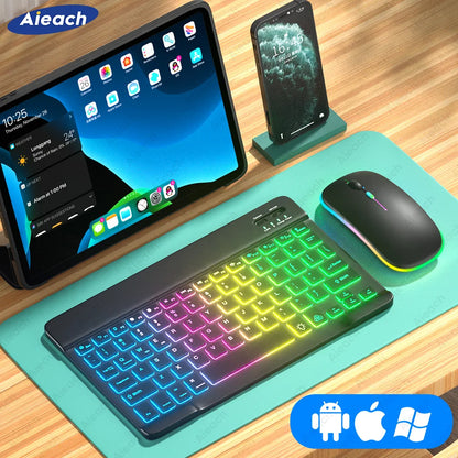 Backlit Keyboard For Tablet Android iOS Windows With Wireless Mouse Bluetooth Compatible