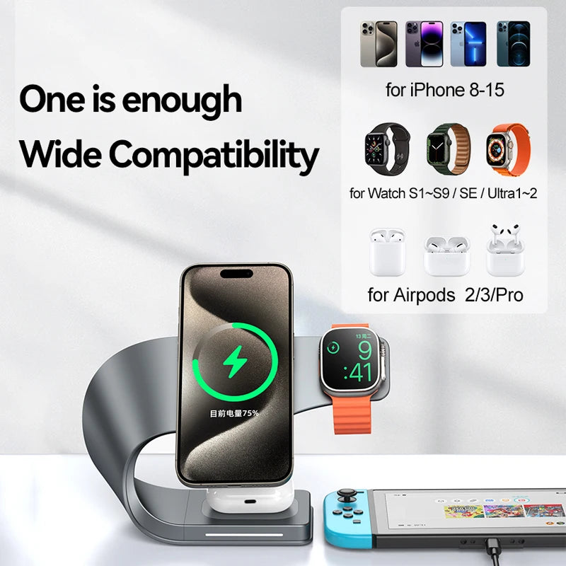 4 in 1  Curved Wireless Charger for iPhone Magnetic Fast Charging Station