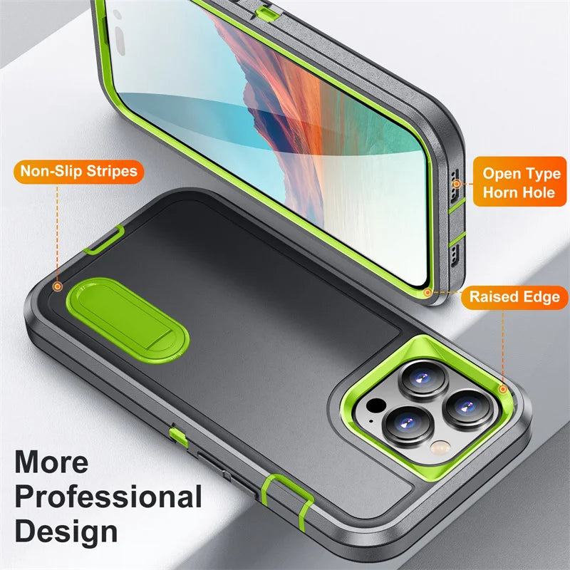 Hybrid Military Grade Defender Protection Case for iPhone With Kickstand