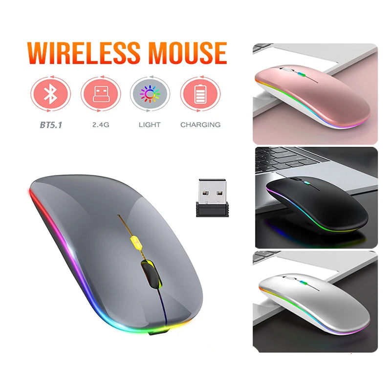 Wireless Bluetooth Rechargeable Mouse 2.4GHz Dual Mode Gaming Mouse