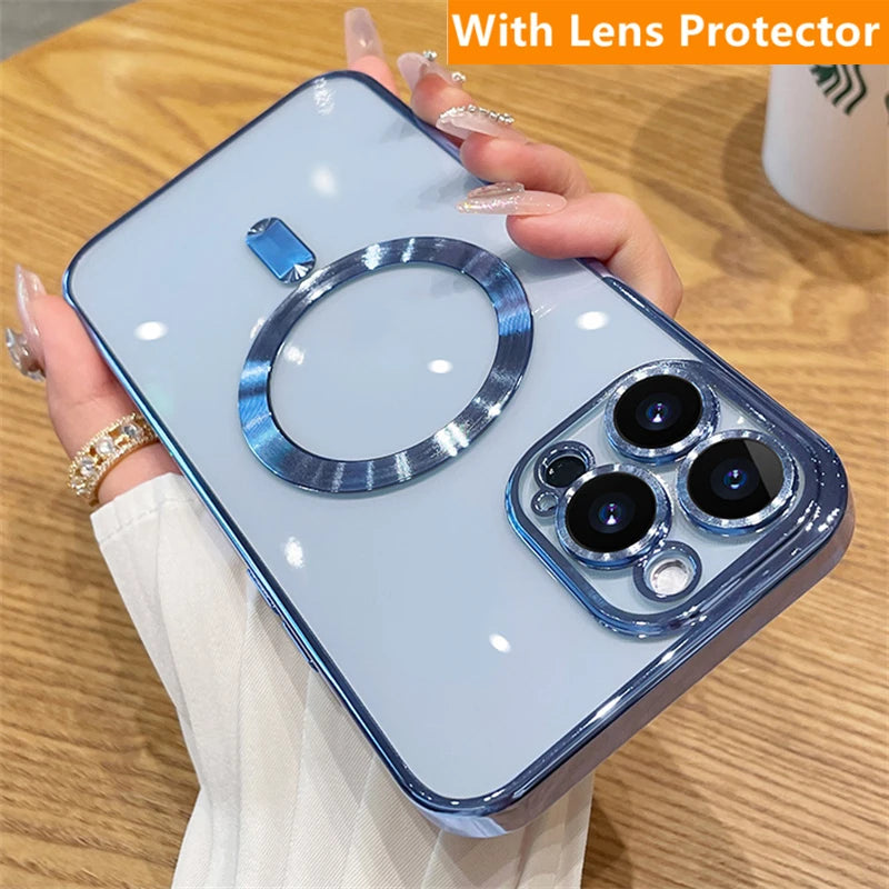 Wireless Magsafe Soft Case with Built In Camera Lens Protector Phone Case For iPhone