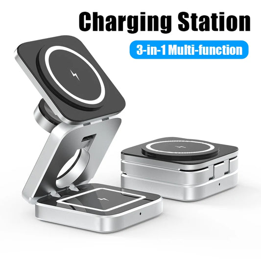 3 In 1 Foldable Magnetic Wireless Charging Stand For iPhone 13, 14, 15, AirPods And Apple Watch