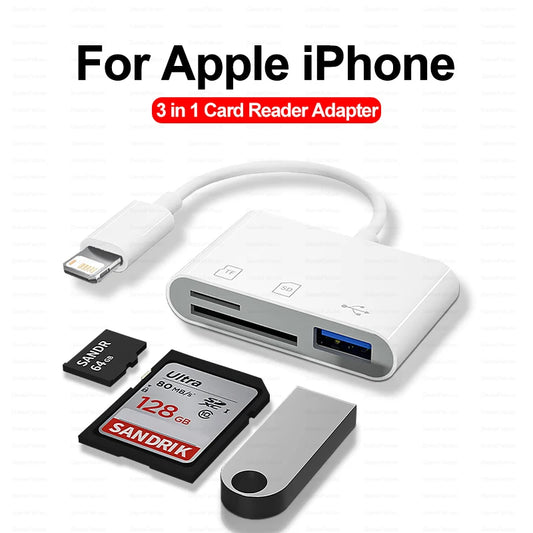 3 In 1 SD TF Card Reader For Apple Smart Devices