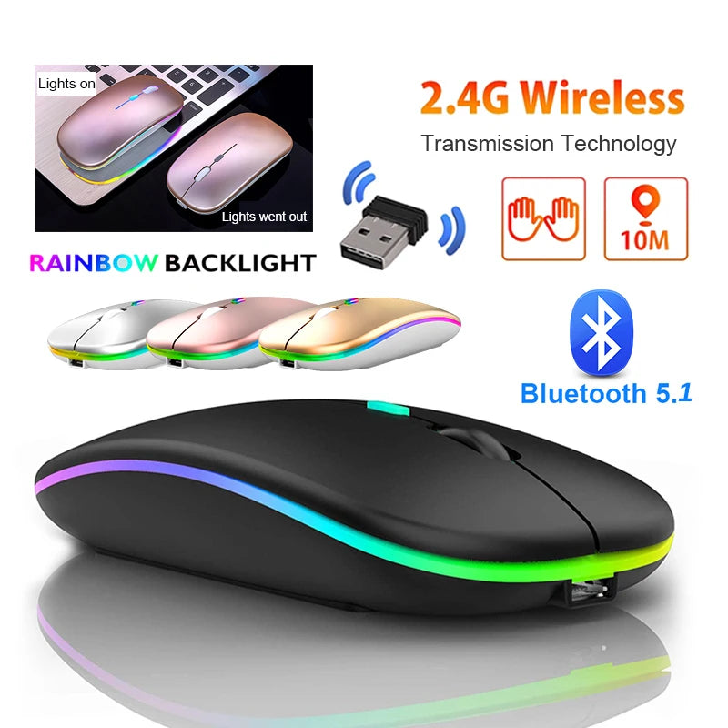 Wireless Bluetooth Rechargeable Mouse 2.4GHz Dual Mode Gaming Mouse