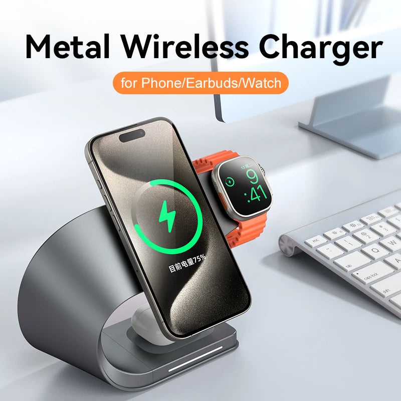 4 in 1  Curved Wireless Charger for iPhone Magnetic Fast Charging Station