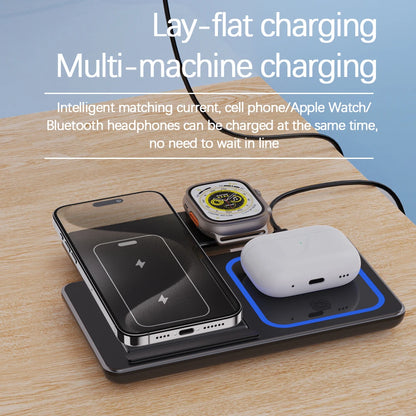 30W LED Fast Wireless Charger Stand 3 in 1 Foldable Charging Station For iPhone, Apple Watch& Airpods