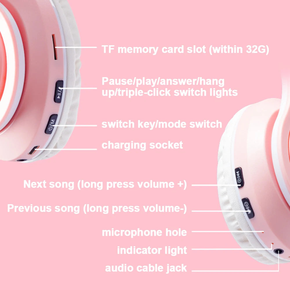 Bluetooth Wireless Headphones With Light Changing Ears