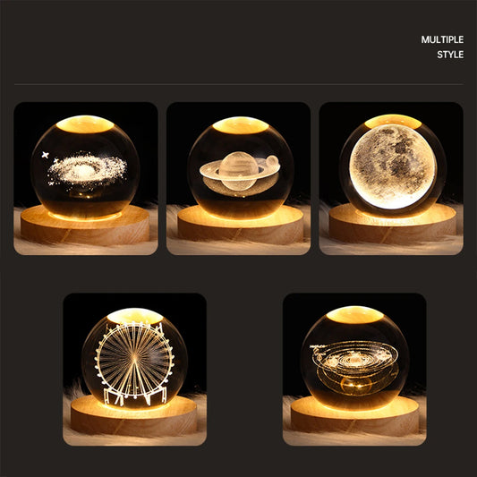 USB LED Moon,Galaxy, Solar System Crystal Ball Desk & Night Lamp 3D Decoration