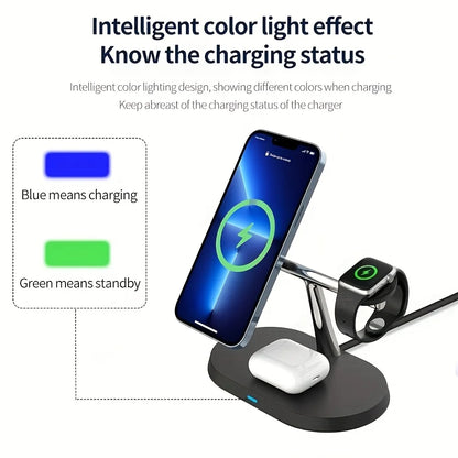 100W Magnetic Wireless Charger Stand For iPhone, Apple Watch & Airpods 3 In 1 Magsafe Fast Charging Station