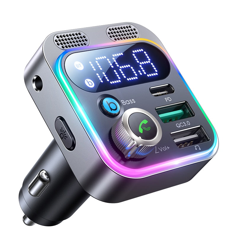 Bluetooth 5.3 Car Charger with LED Backlit & Audio Transmitter