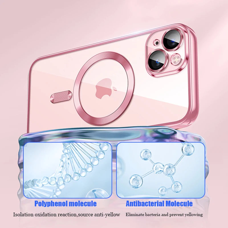 Clear Plating Ultra thin Silicone Case For iPhone 12,13,14,15 Magsafe Magnetic Lens Film Protect Cover