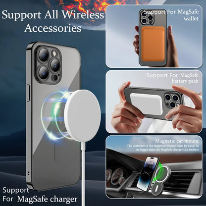 Wireless Magsafe Soft Case with Built In Camera Lens Protector Phone Case For iPhone