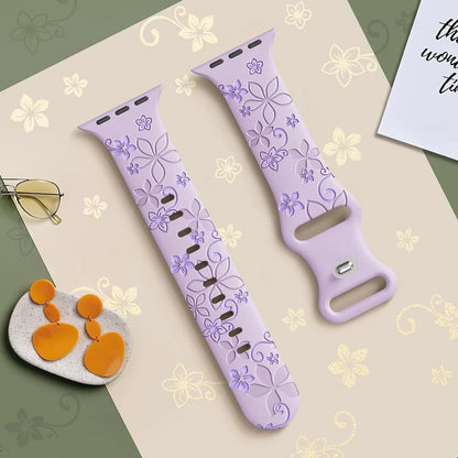 Engraved Floral Watch Strap For Apple Watch