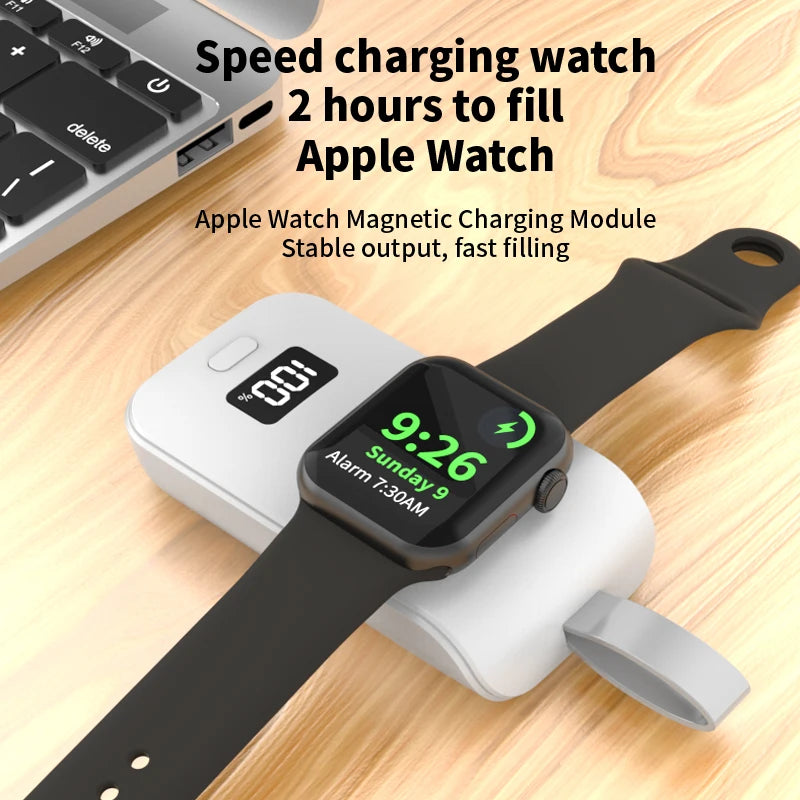 Portable Wireless Charger Power Bank For Apple Watch Series 5, 6, 7, 8, 9, SE & Ultra