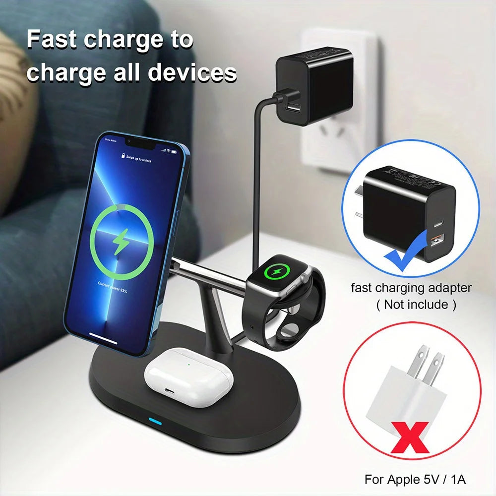 100W Magnetic Wireless Charger Stand For iPhone, Apple Watch & Airpods 3 In 1 Magsafe Fast Charging Station