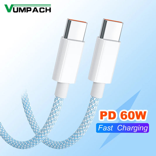 60W 6A USB-C To USB-C Fast Charging Cable For iPhone And Samsung