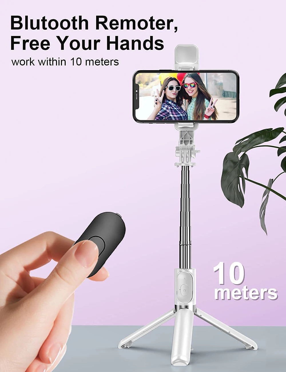 Wireless Bluetooth Selfie Stick Foldable Portable Tripod with Fill Light Shutter Remote Control