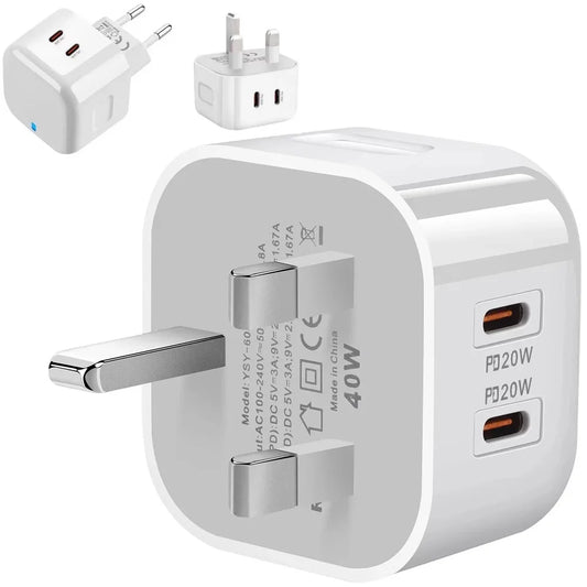 40W Dual USB C PD Fast Charging Power Adapters