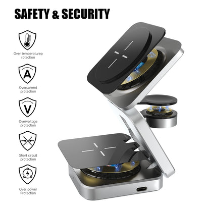 3 In 1 Foldable Magnetic Wireless Charging Stand For iPhone 13, 14, 15, AirPods And Apple Watch