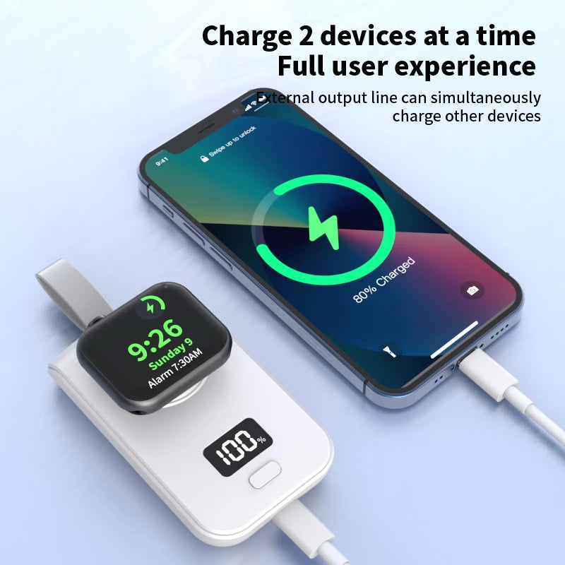 Portable Wireless Charger Power Bank For Apple Watch Series 5, 6, 7, 8, 9, SE & Ultra