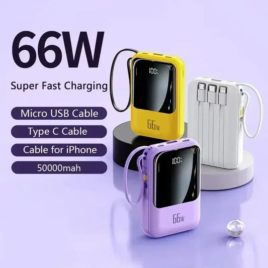 10-50,000mAh With Built-In Cable 66W Super Fast Charging Power Bank