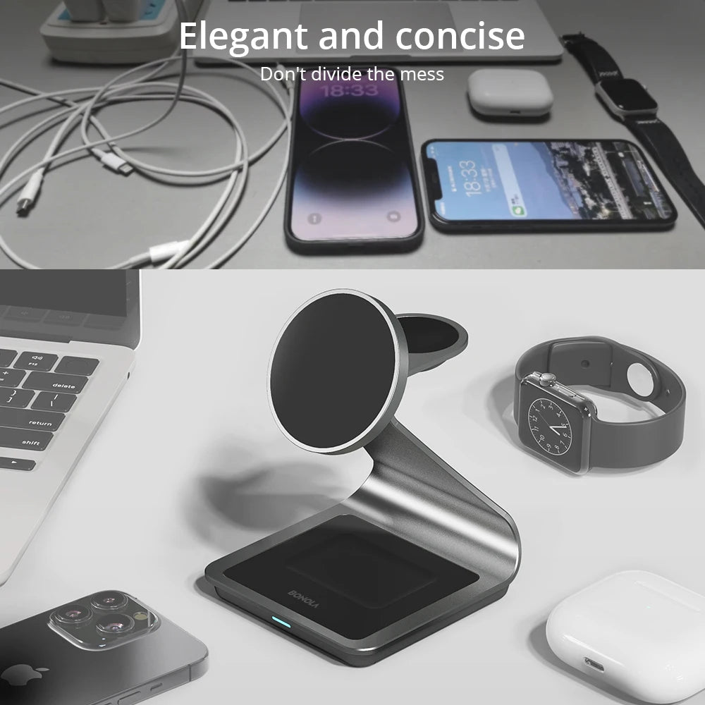 Magnetic 3 in 1 Wireless Charger for iPhone, Watch & Air Pods 30W Wireless Charging Station