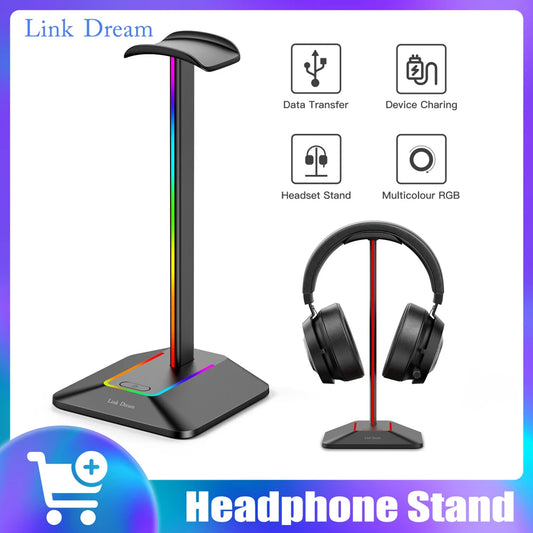 Link Dream RGB Lights Headphone Stand with Type-C USB Ports Headphone Holder for All Headsets