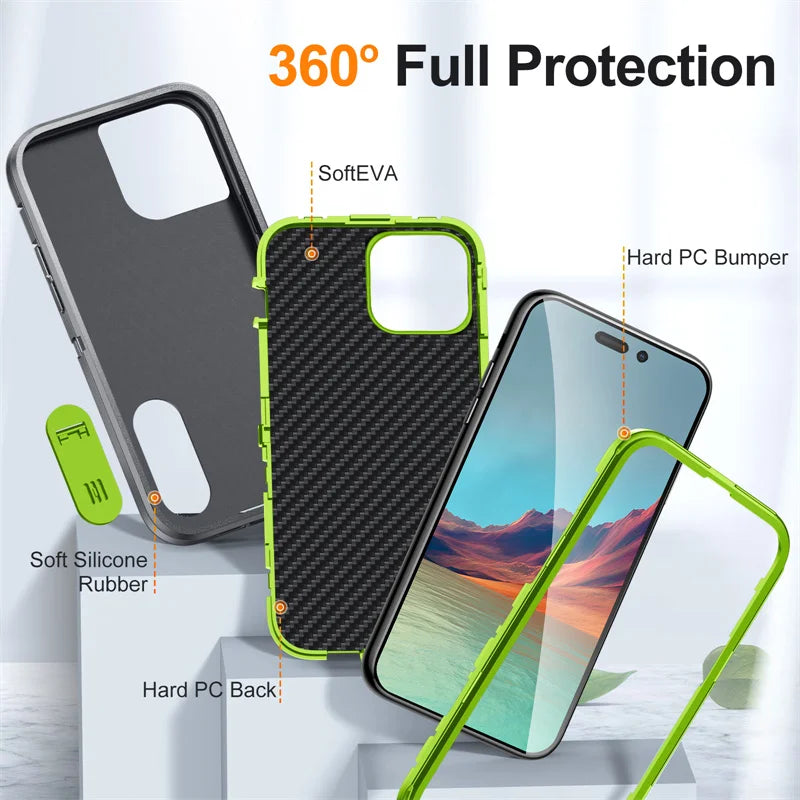 Hybrid Military Grade Defender Protection Case for iPhone With Kickstand